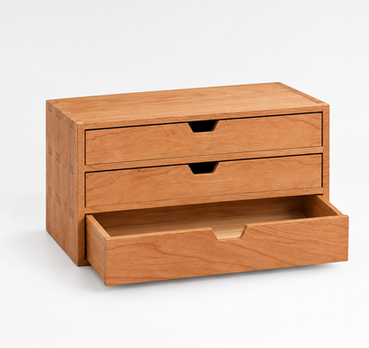 Meuble Miniature en Bois de Cerisier Massif à 3 Niveaux et 3 Tiroirs