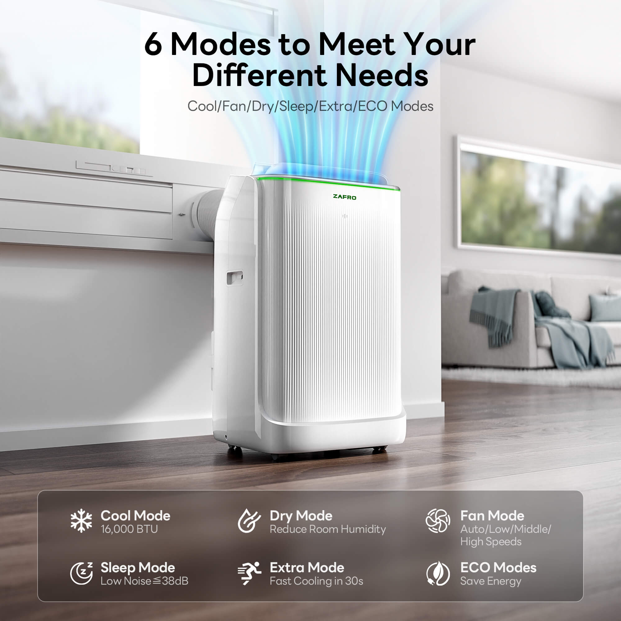 ZAFRO 16,000 BTU (12,000 BTU SACC) Dual Hose Smart Inverter Portable Air Conditioner Cools Up To 600 sq. ft. - image 2