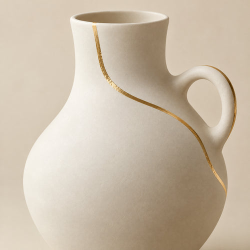 Palm Gold - White Ceramic Vase with Gold Accent
