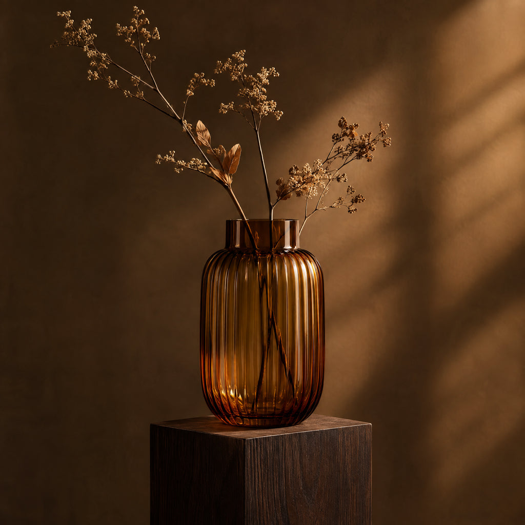 Noor Glass - Ribbed Amber Glass Vase