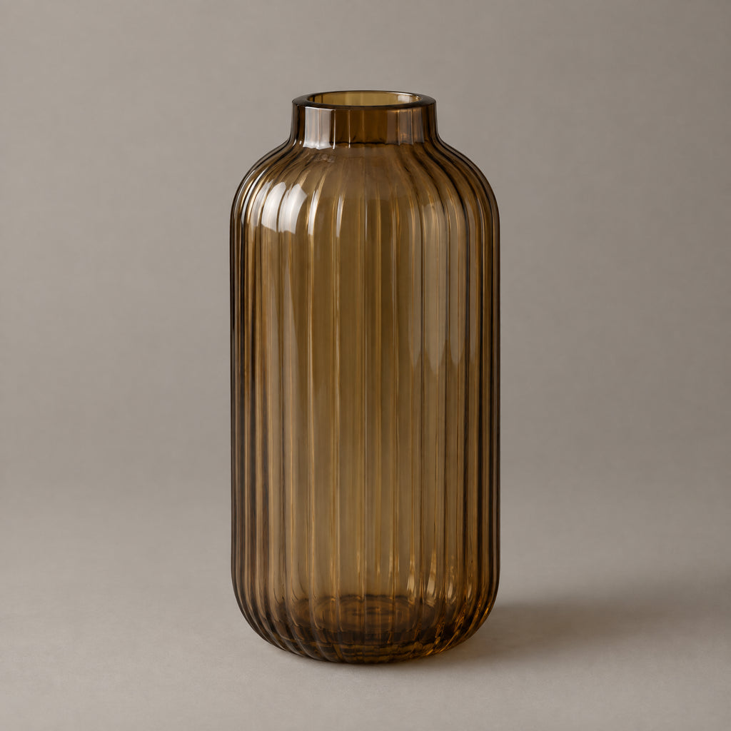 Noor Glass - Ribbed Amber Glass Vase