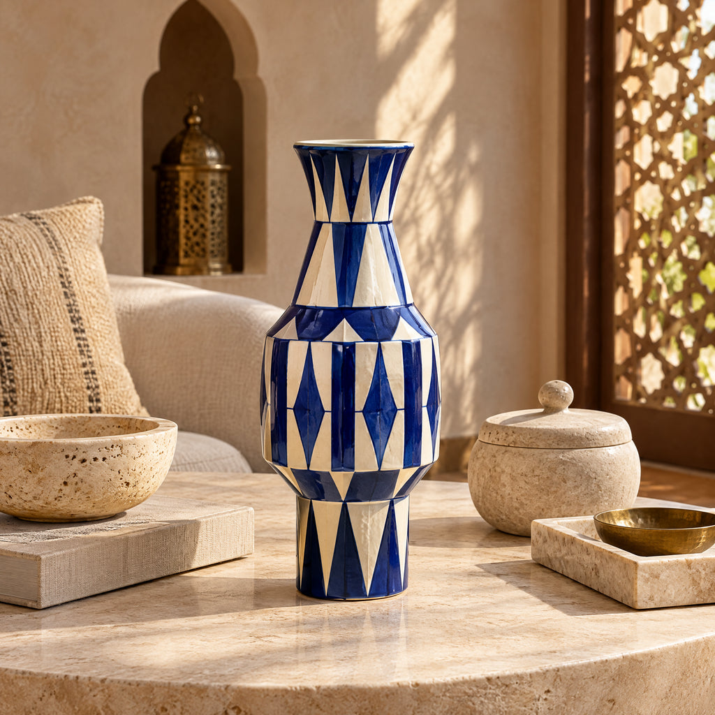 Atlas Blue - Geometric Ceramic Vase