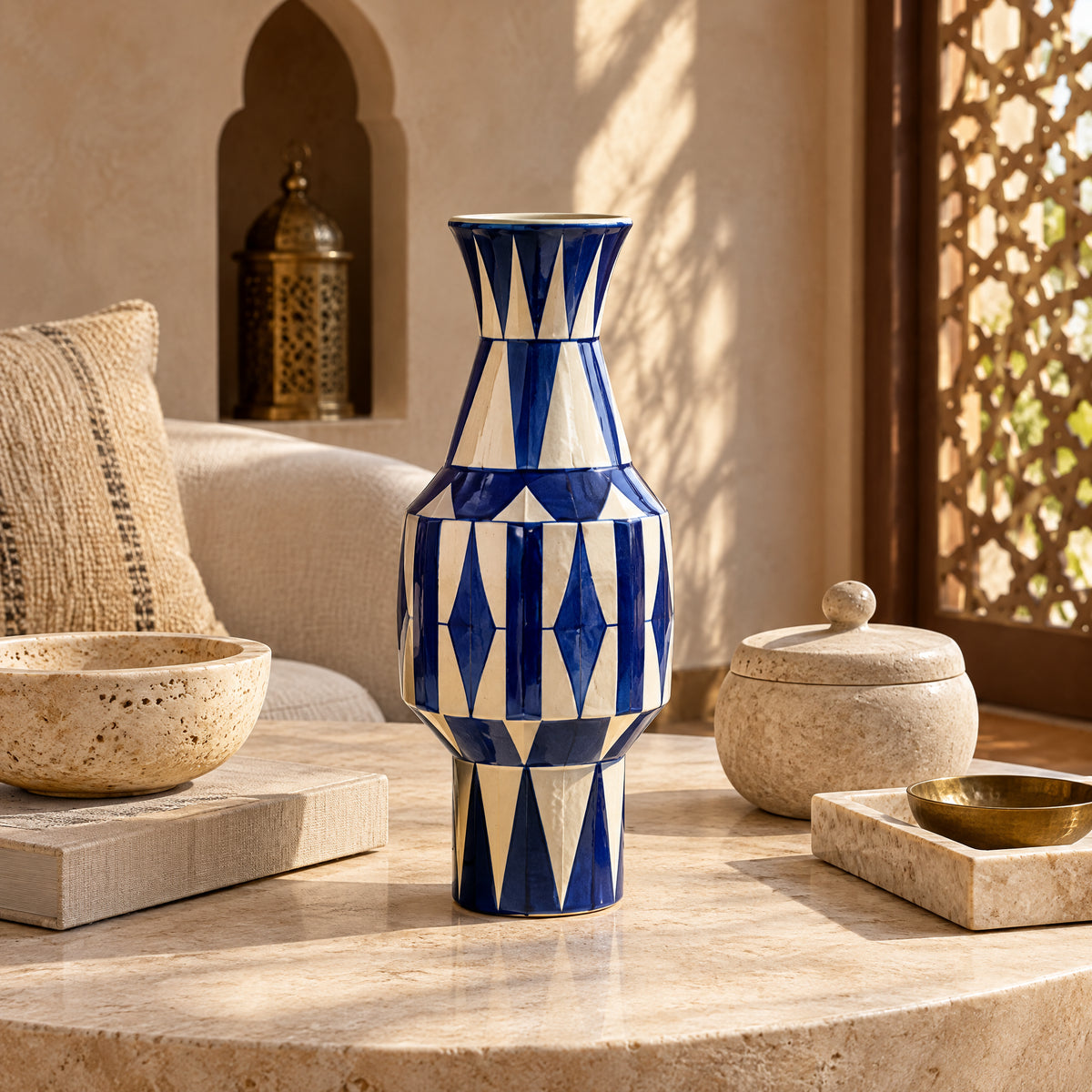 Atlas Blue - Geometric Ceramic Vase