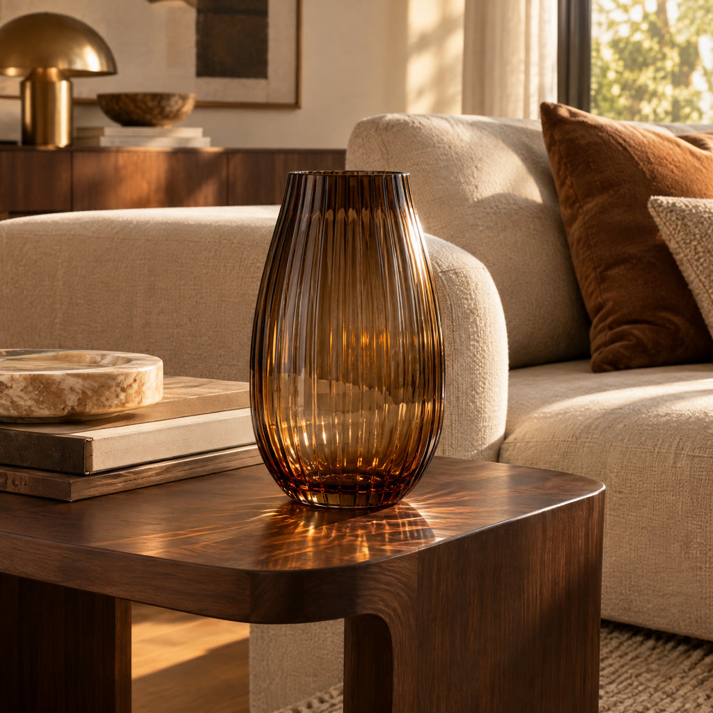 Noor Glass - Ribbed Amber Glass Vase