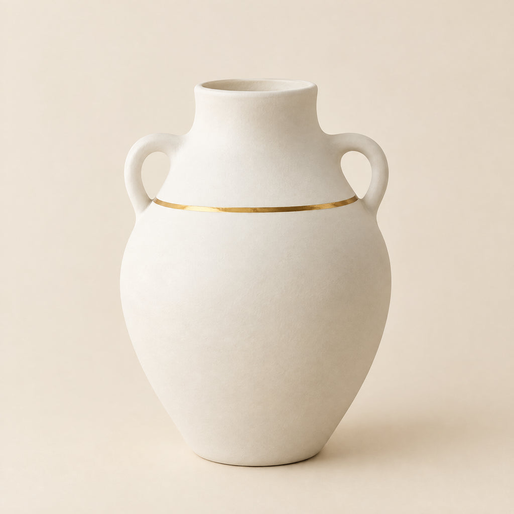 Palm Gold - White Ceramic Vase with Gold Accent