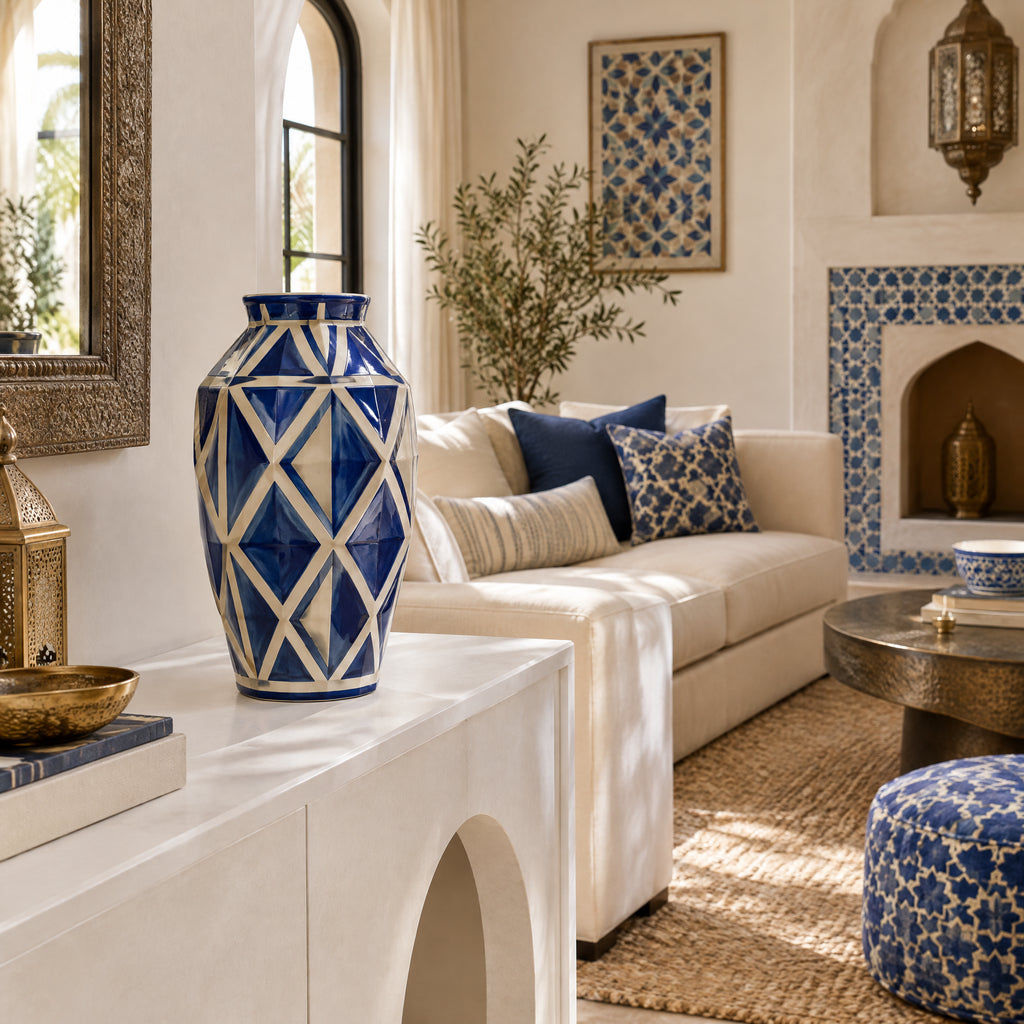 Atlas Blue - Geometric Ceramic Vase