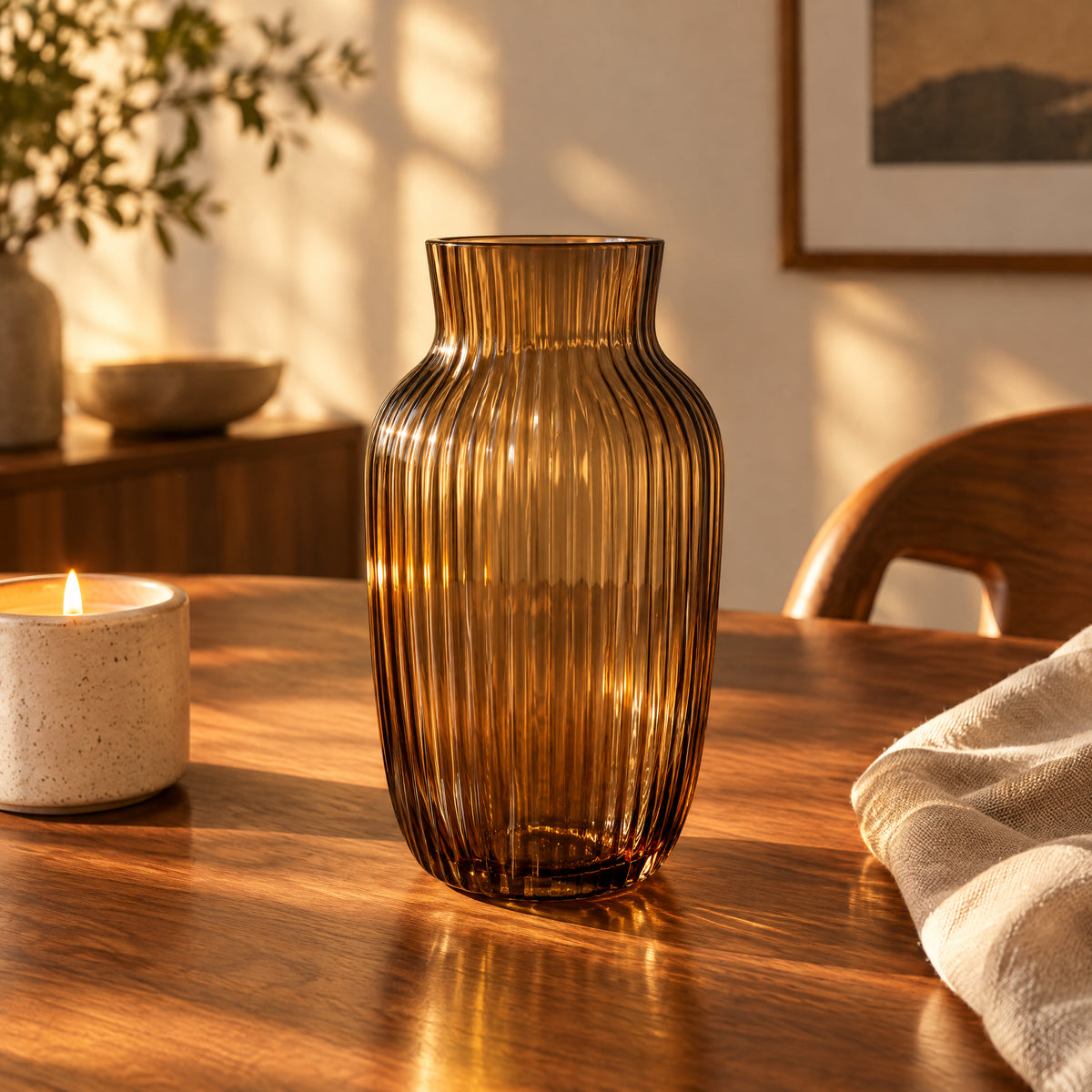 Noor Glass - Ribbed Amber Glass Vase