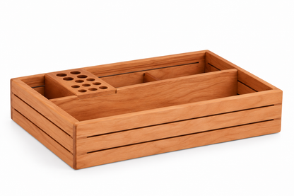 Organisateur de Bureau en Bois de Cerisier Massif avec Porte-Stylos