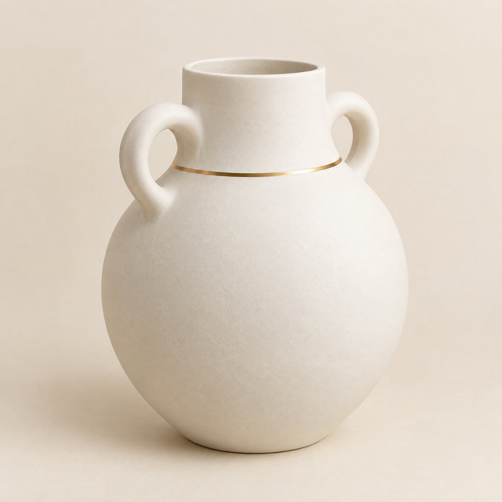 Palm Gold - White Ceramic Vase with Gold Accent