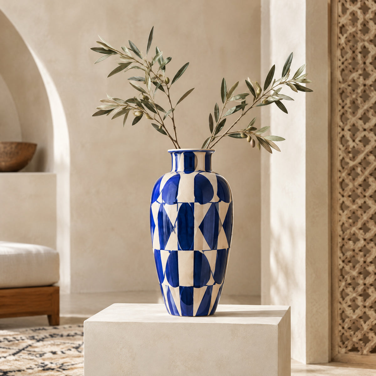 Atlas Blue - Geometric Ceramic Vase