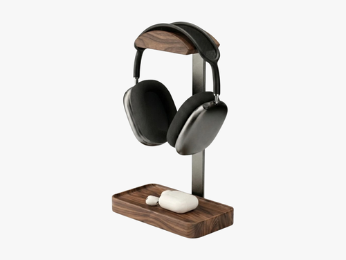 Support pour Casque Audio en Bois avec Plateau de Rangement